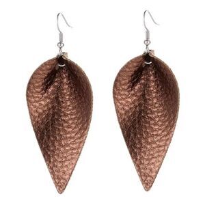 Bronze Copper Vegan Leather Leaf Earrings NWT